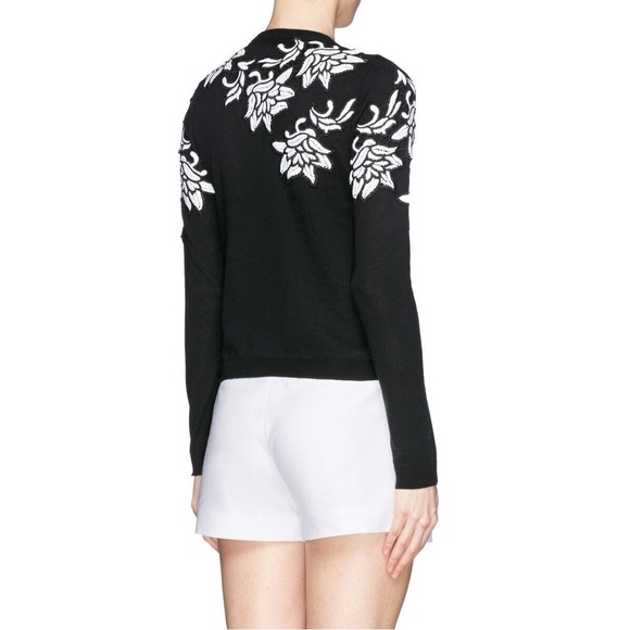 Alice + Olivia Winnie Lace Appliqué Cardigan Size Small Black and White - Picture 13 of 13